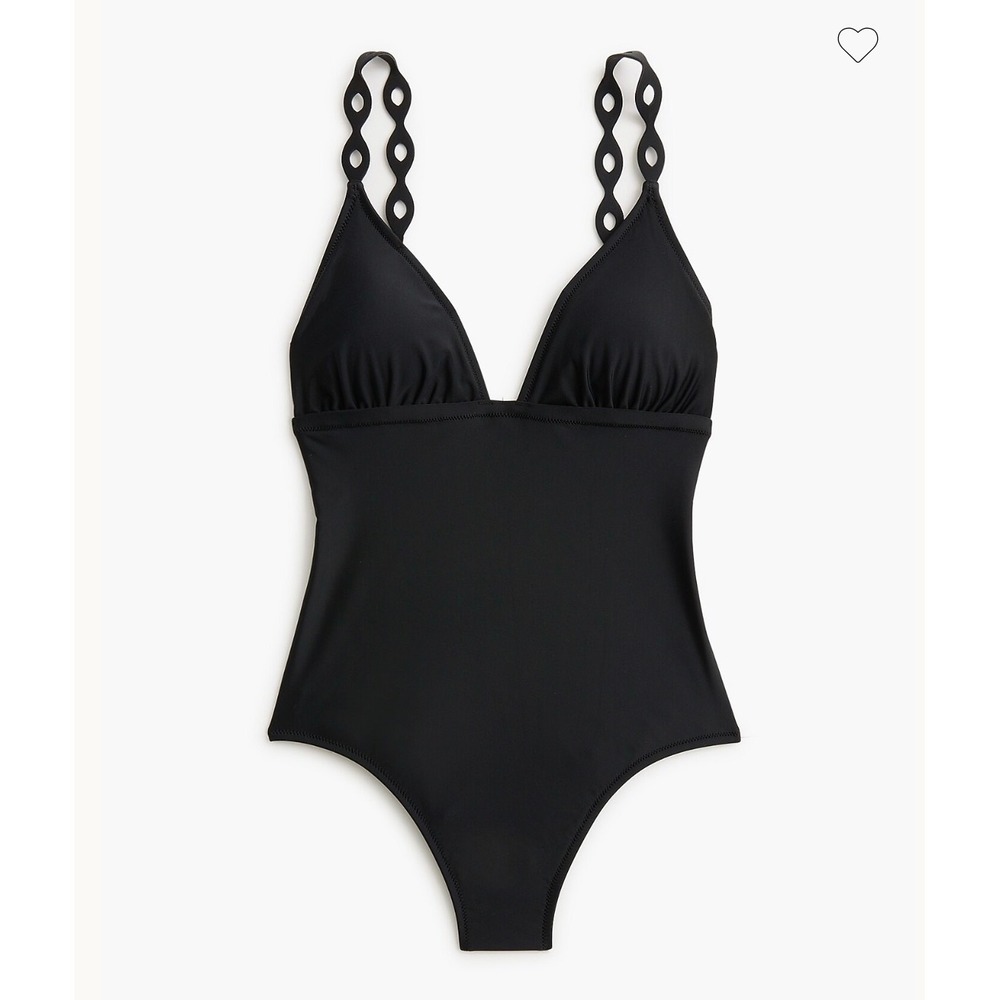 J.Crew Cutout strap one-piece swimsuit boho chic minimalist black sz M
